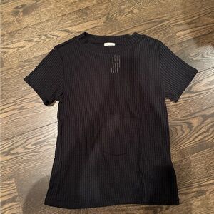 Pilcro Black Ribbed Short Sleeve Tee